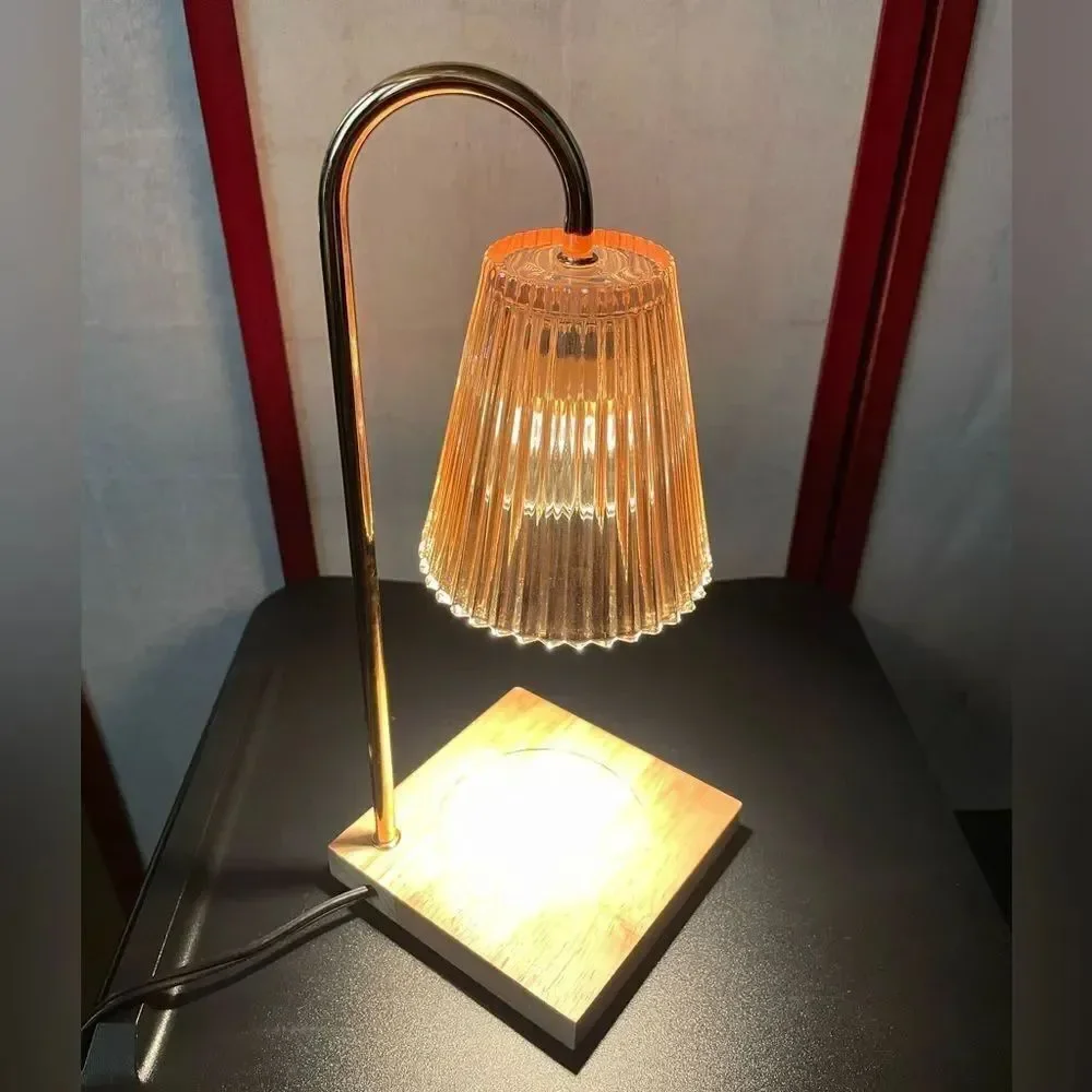 Elegant Candle Warmer Lamp w/Adjustable Brightness Stylish Wood, Metal & Glass